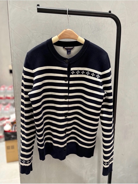 Louis Vuitton Sweaters - Authentic Louis Vuitton Navy and White Striped Cardigan